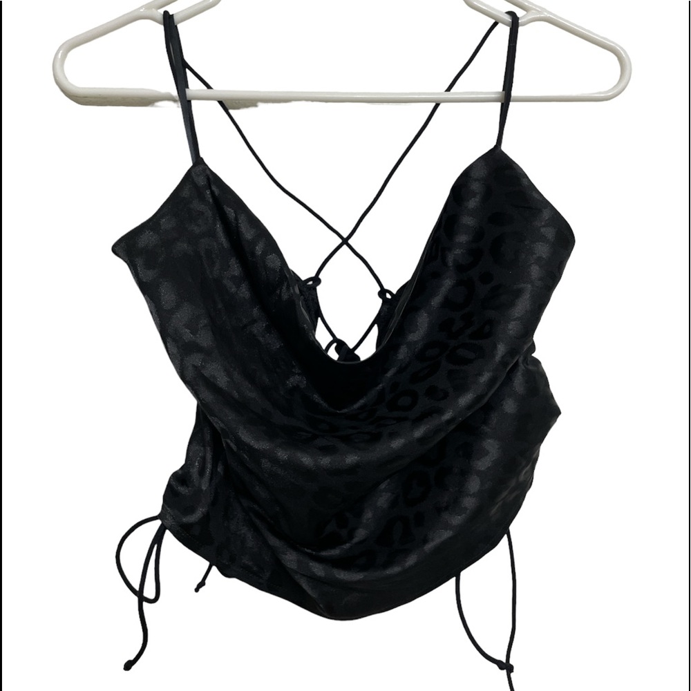 SHEIN Black Tie Back Satin Crop Top Size M